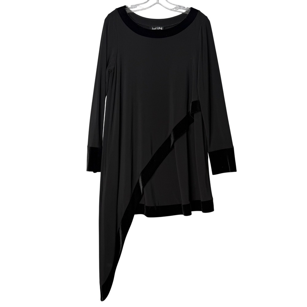 Joseph Ribkoff Asymmetrical Tunic Womens 10 Black‎ Velvet Trim Style 174364
